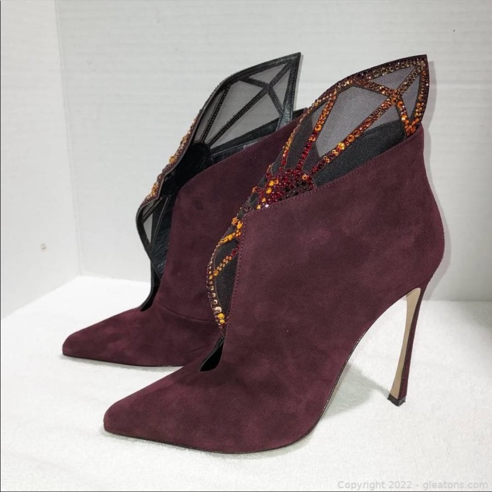 SERGIO ROSSI Atalia Scarpe Donna Embellished Suede Ankle Booties - Picture 2 of 12